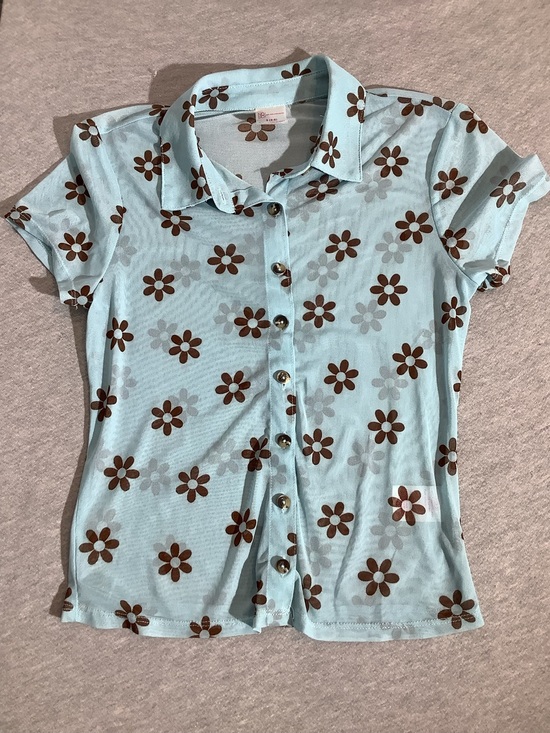 No Boundaries Tops - Sheer Light Blue Floral Button-Front Women's Top